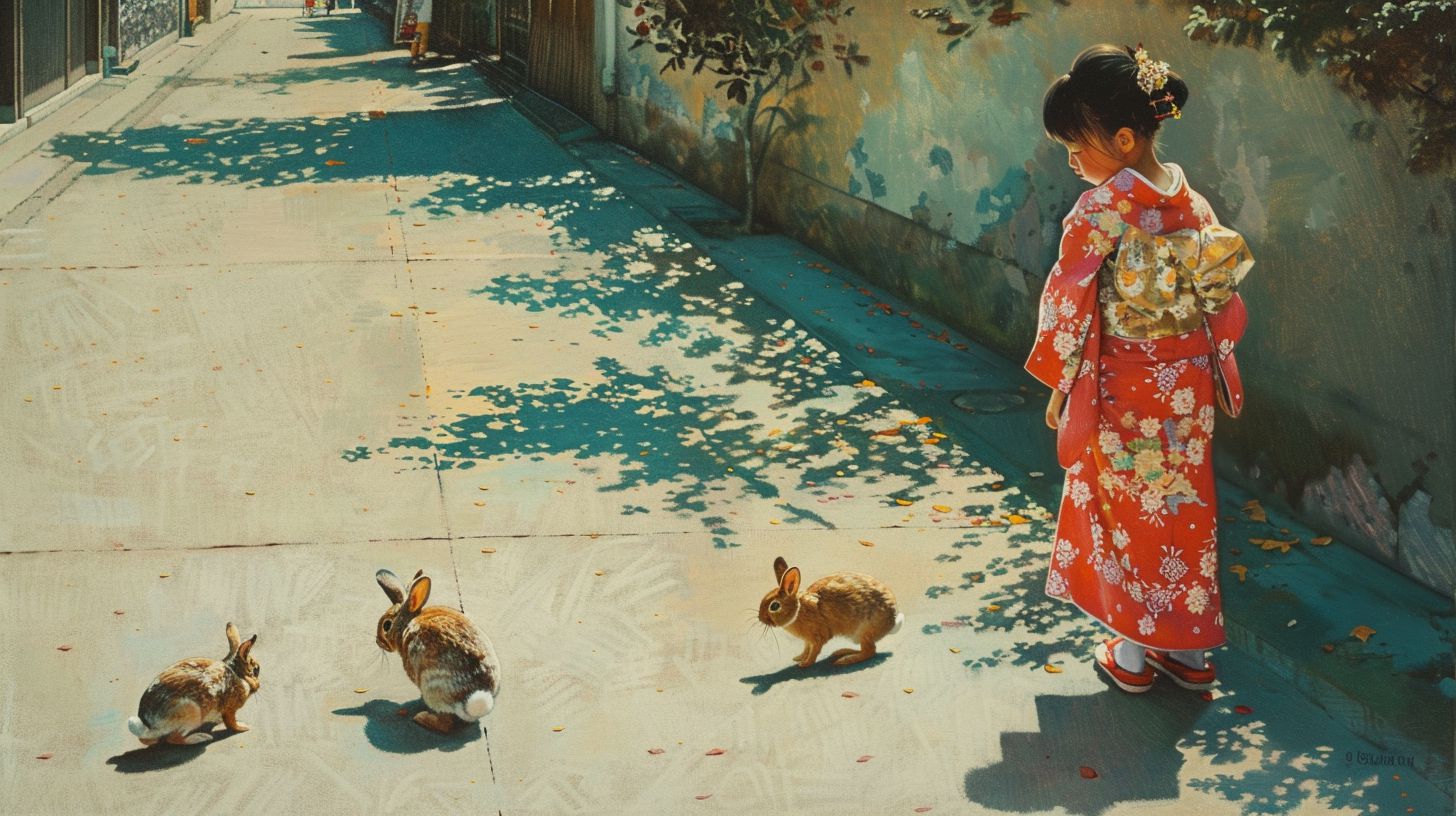 動物と少女　名画　2024年08月27日　絵画　画像