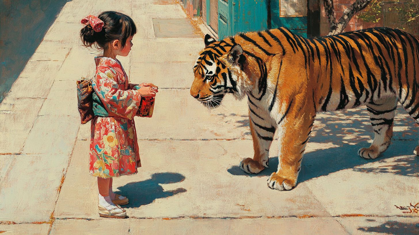 動物と少女　絵画　2025年05月18日　絵画　画像