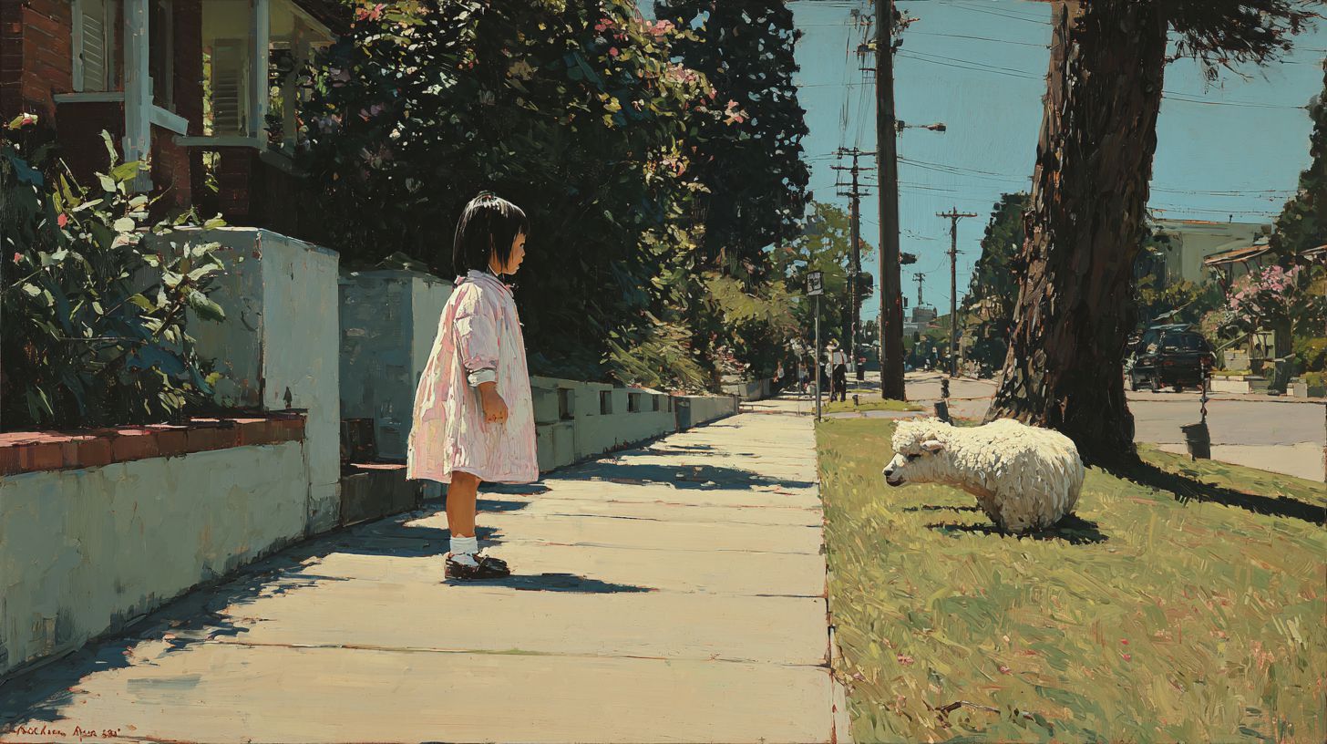 動物と少女　絵画　2025年06月07日　絵　画像