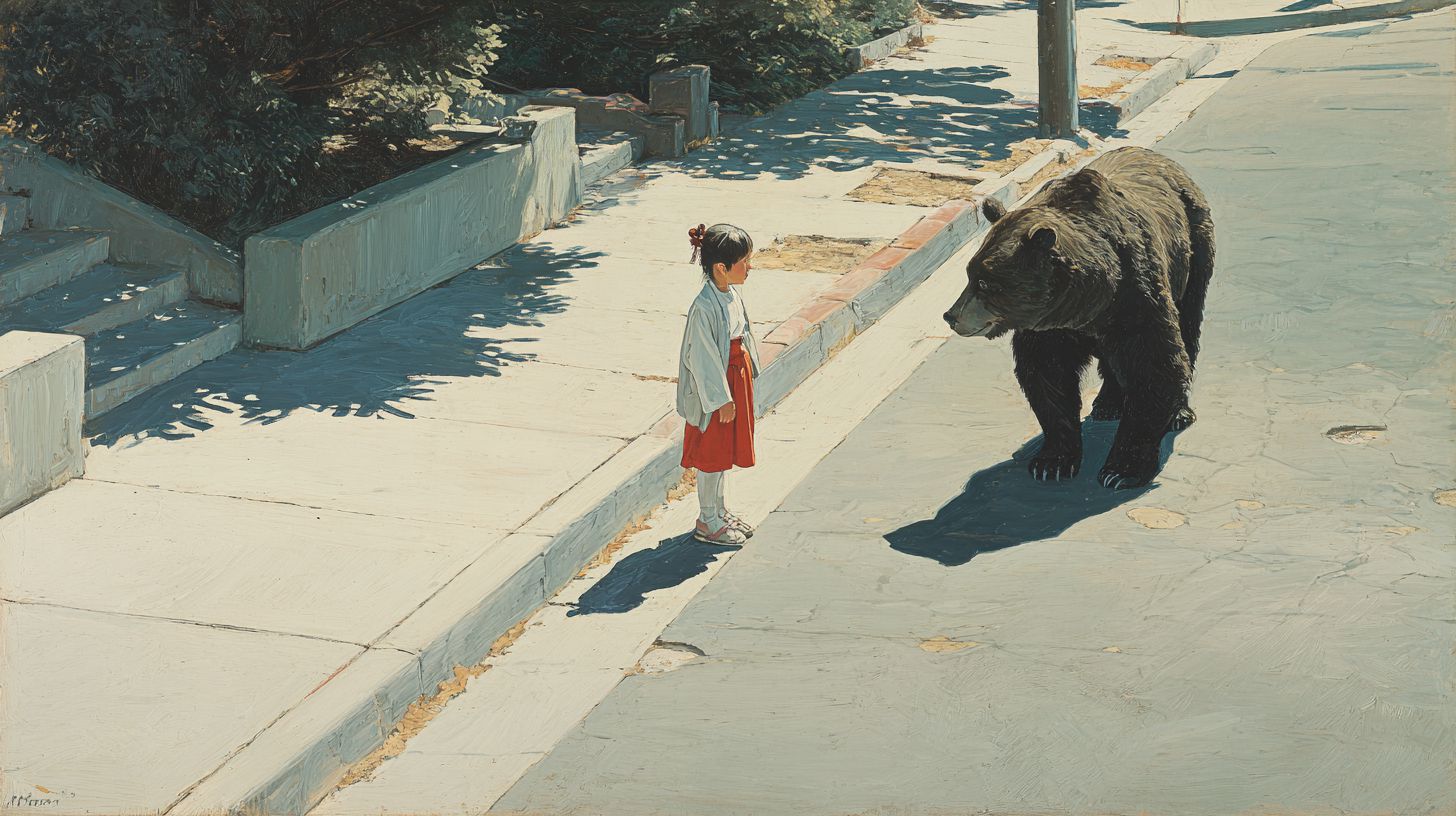 動物と少女　絵　2025年12月08日　絵画　画像
