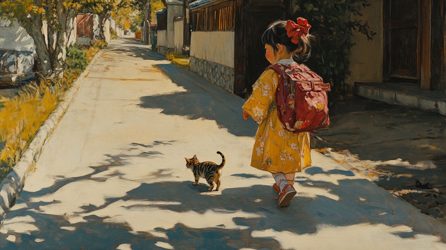 猫と少女　絵　2024年08月30日　絵画　画像