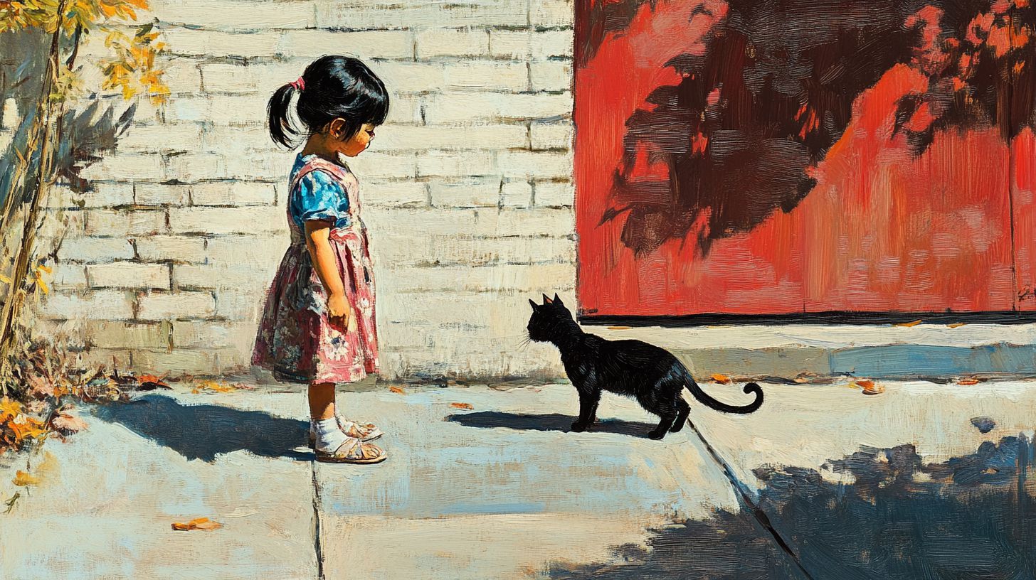 猫と少女　絵画　2024年10月05日　アート　画像