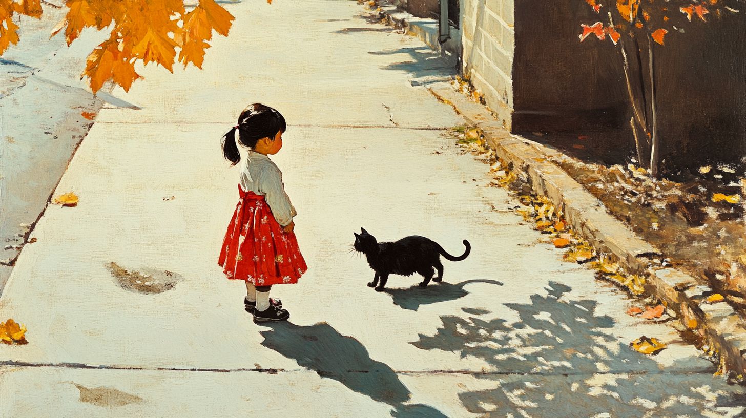 猫と少女　アート　2024年12月06日　絵　画像