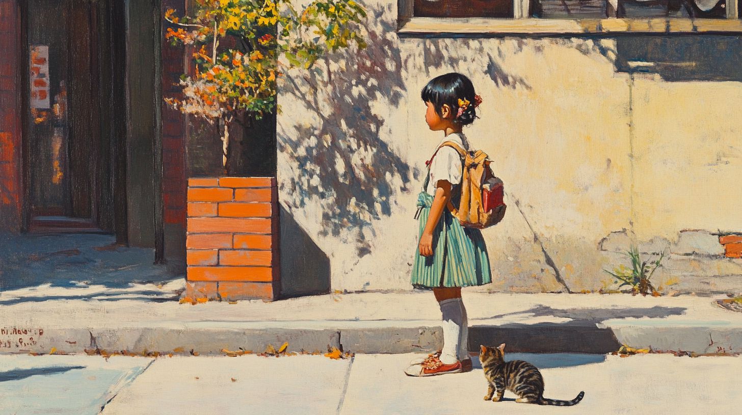 猫と少女　アート　2025年07月29日　絵画　画像
