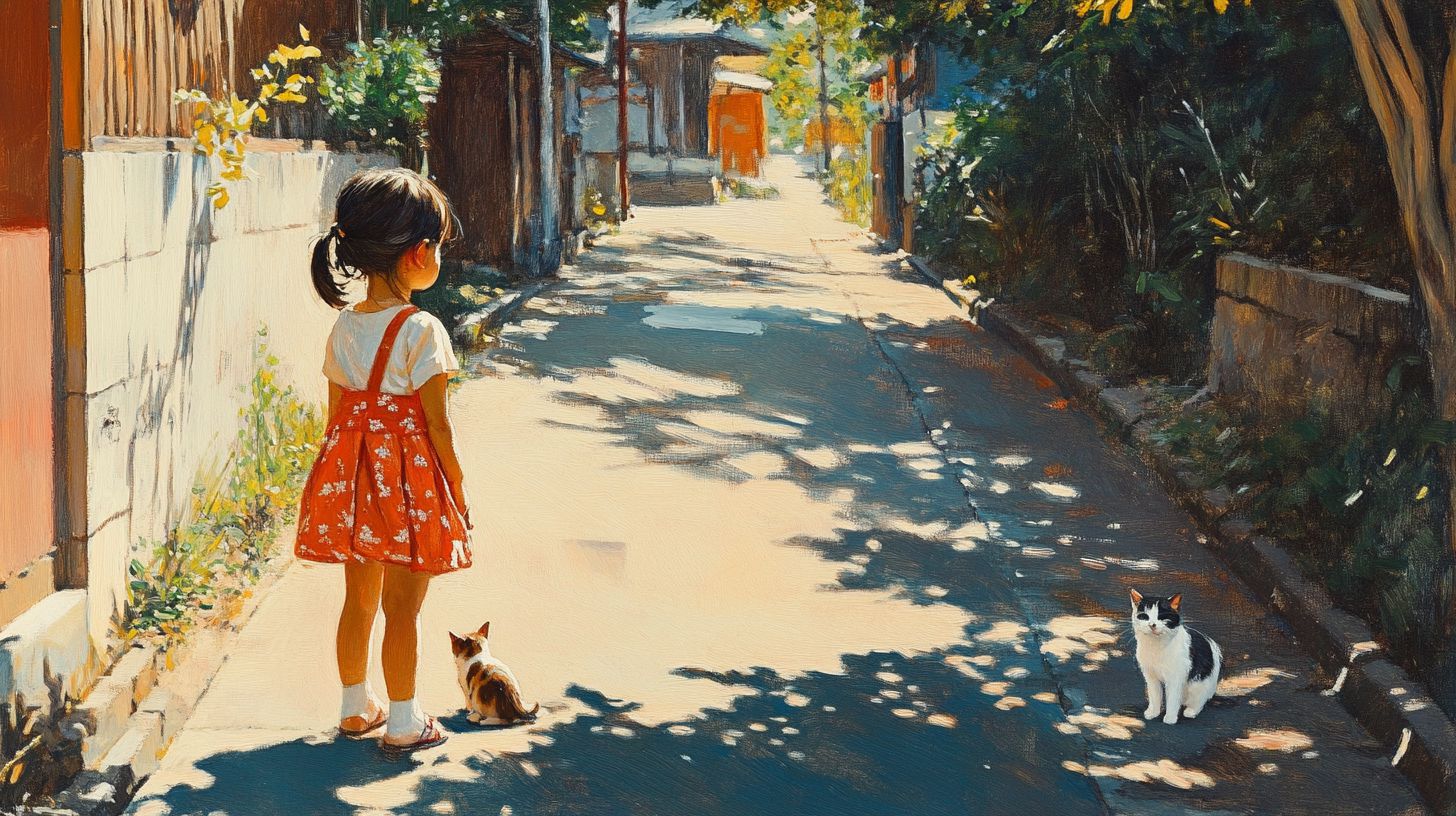 猫と少女　絵　2025年07月31日　絵　画像