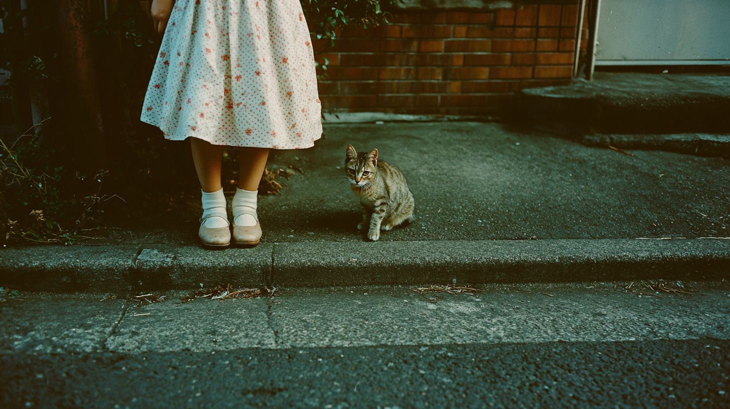 猫と少女　絵　2026年05月22日　絵画　画像