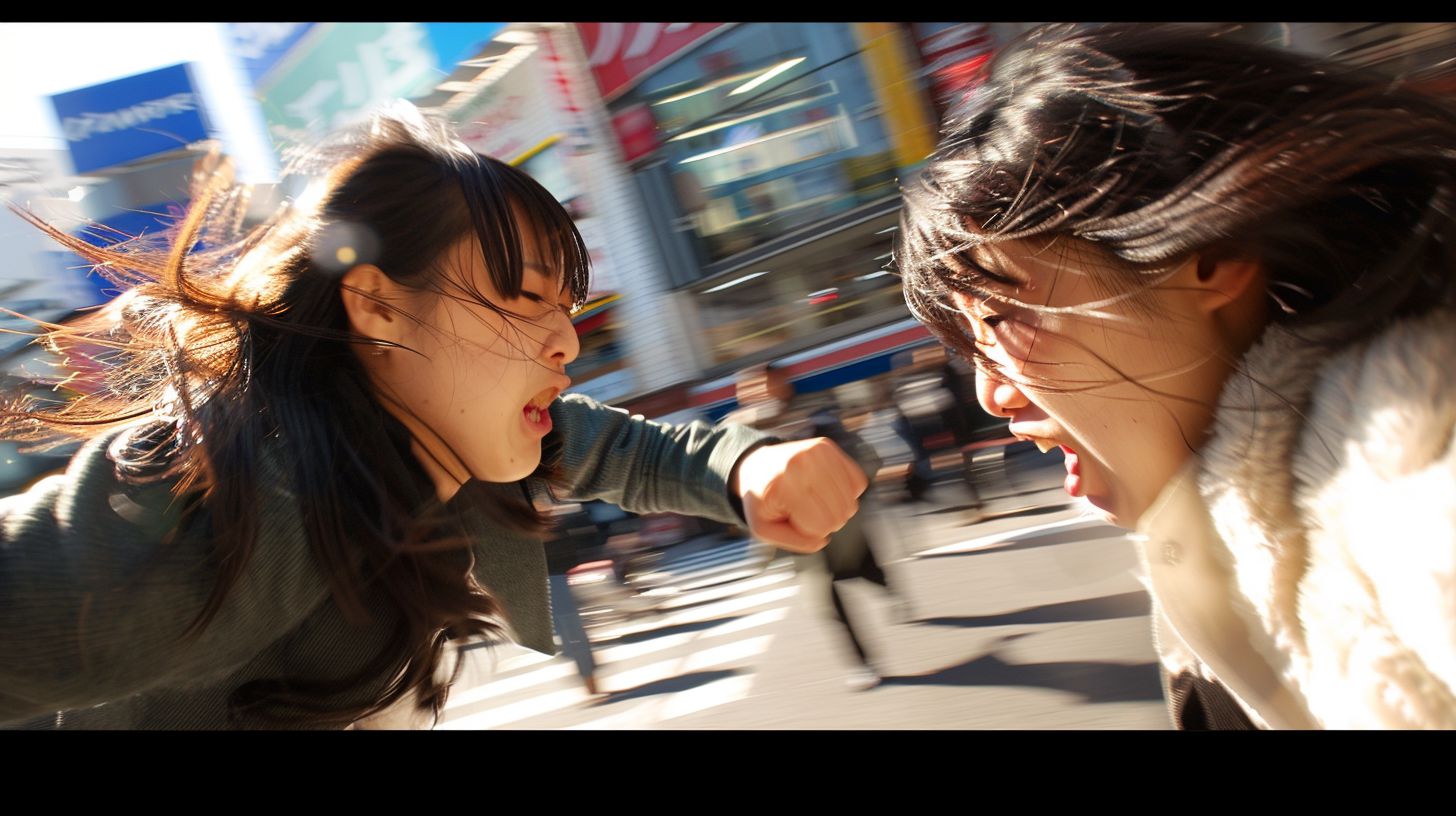 今日の女性のストリートファイト画像　東京都　清瀬市　2024年11月02日　路上喧嘩　画像