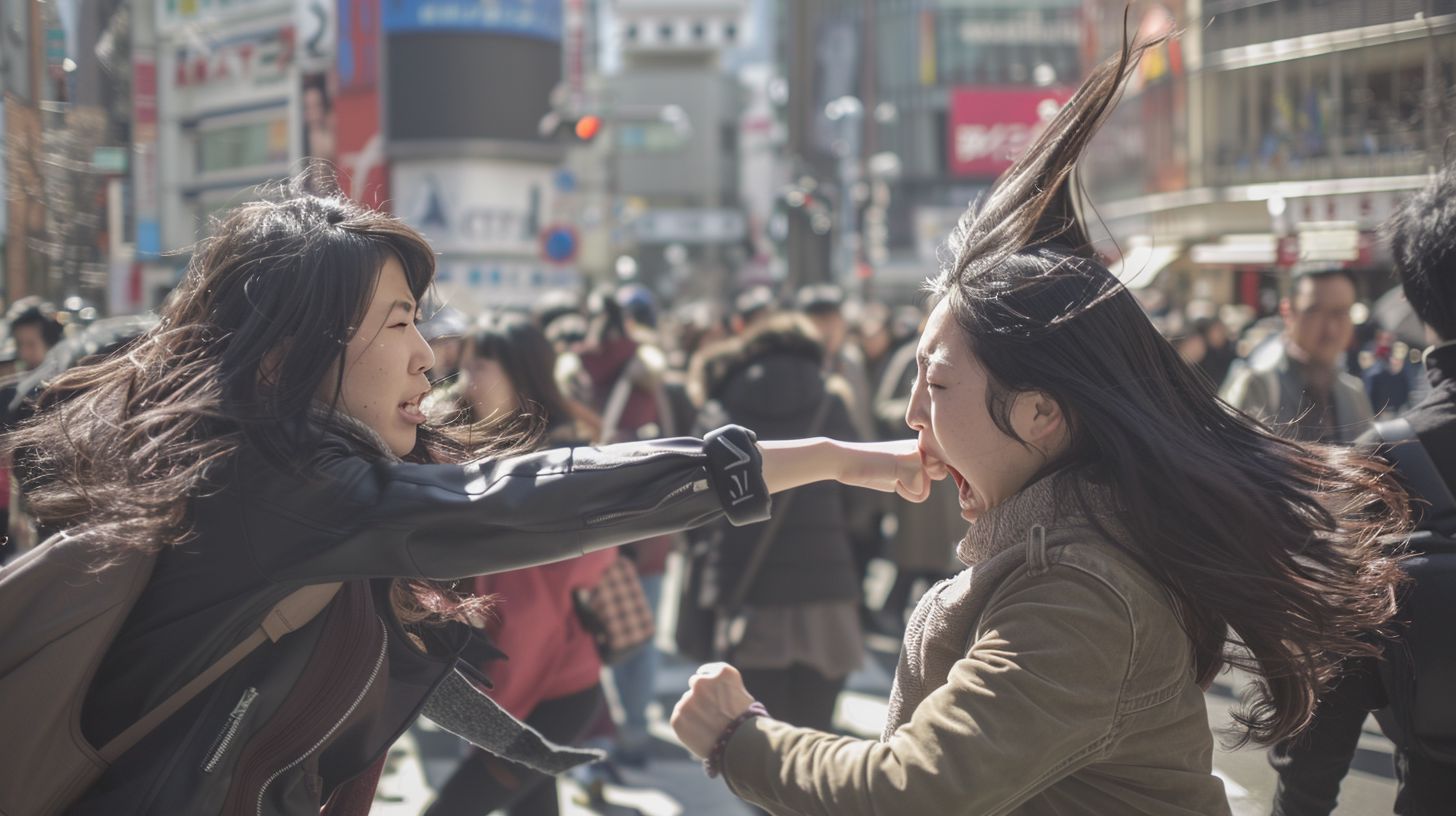 今日の女性のストリートファイト画像　青森県　弘前市　2024年12月12日　ストリート喧嘩　画像