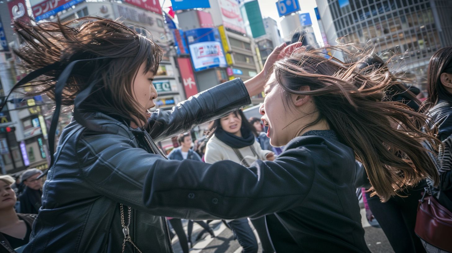 今日の女性のストリートファイト画像　大阪府　大阪市　2025年04月17日　路上喧嘩　画像