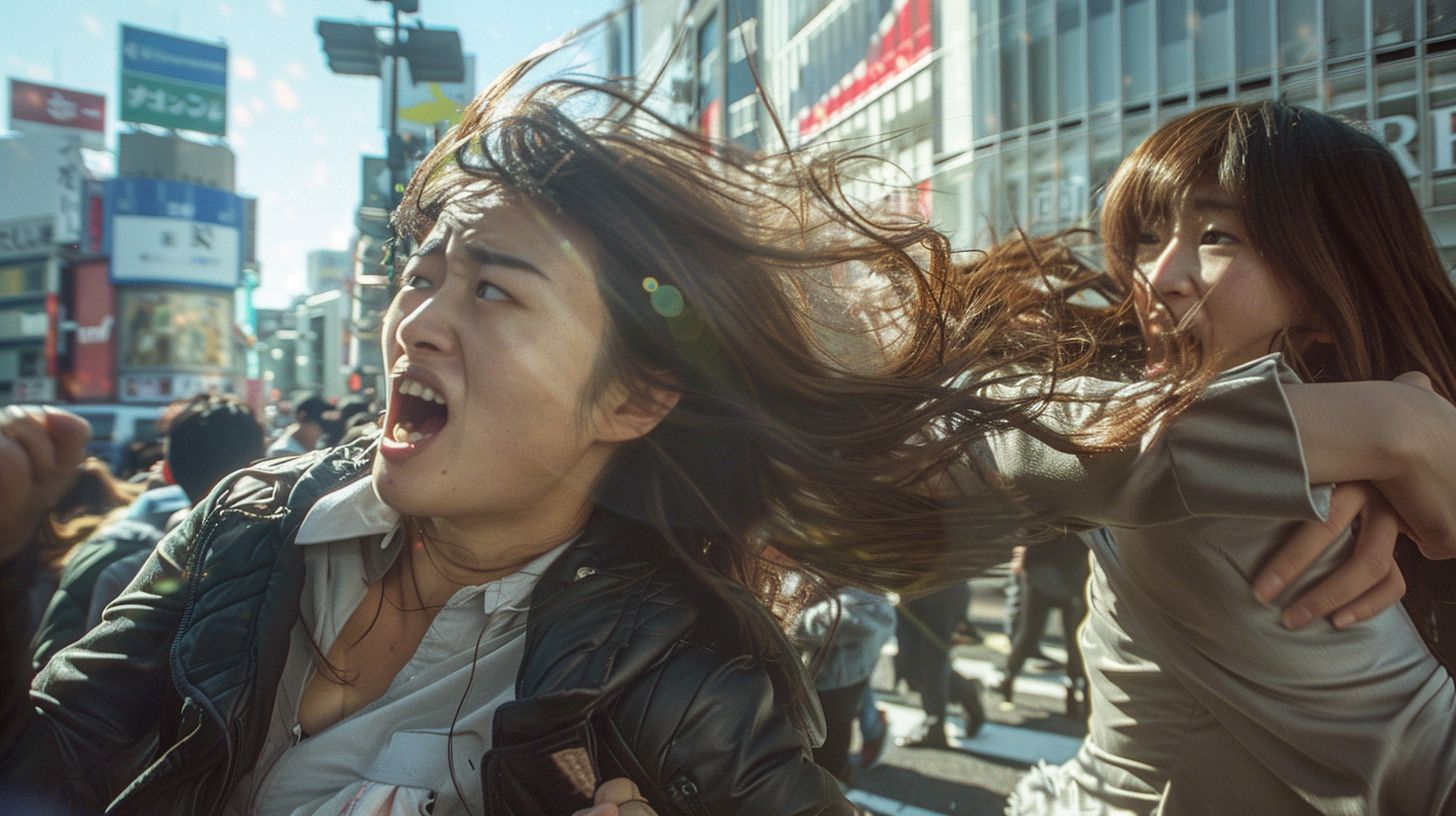 今日の女性のストリートファイト画像　東京都　国立市　2025年04月20日　キャットファイト　画像