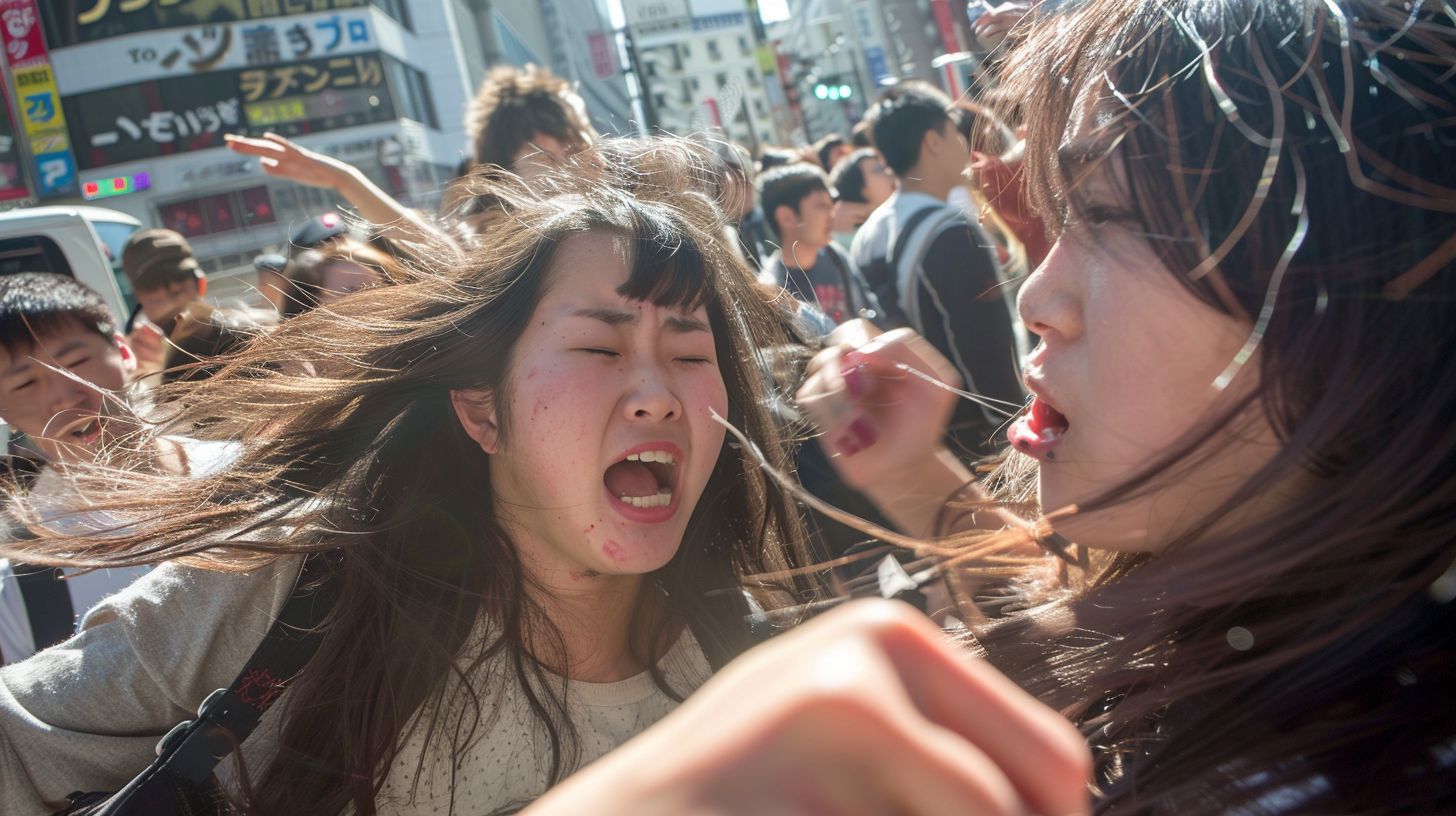 今日の女性のストリートファイト画像　東京都　国立市　2025年07月24日　ストリート喧嘩　画像