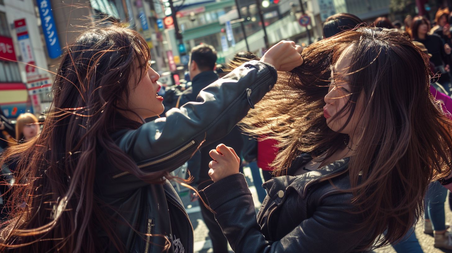 今日の女性のストリートファイト画像　福岡県　小郡市　2025年08月20日　路上喧嘩　画像