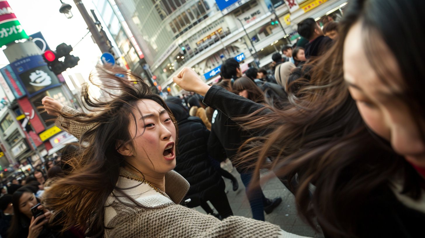 今日の女性のストリートファイト画像　東京都　世田谷区　2025年10月02日　ストリート喧嘩　画像