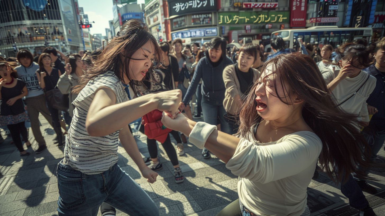 今日の女性のストリートファイト画像　兵庫県　神戸市　2026年08月02日　路上喧嘩　画像