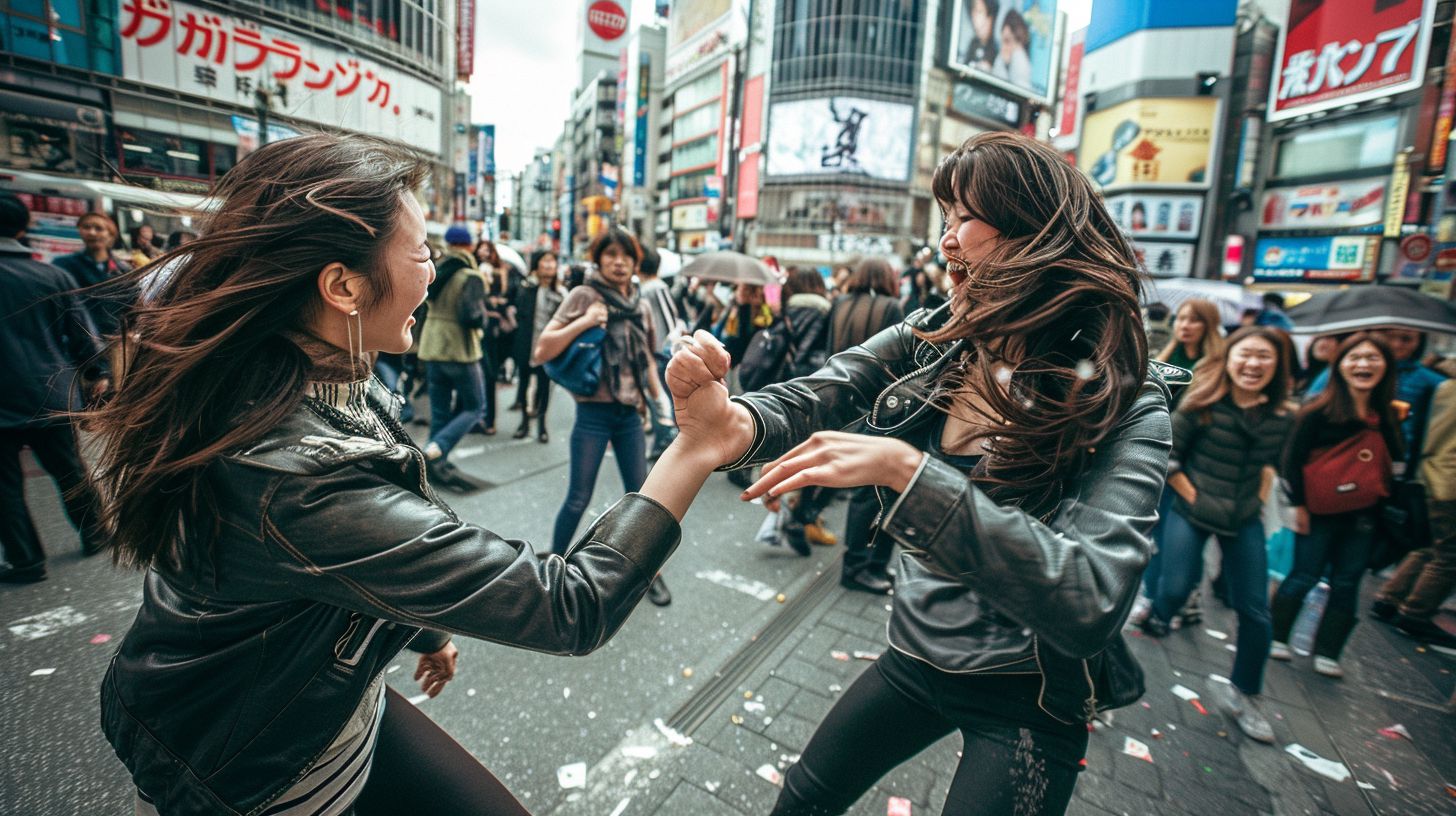 今日の女性のストリートファイト画像　東京都　国立市　2026年08月10日　キャットファイト　画像
