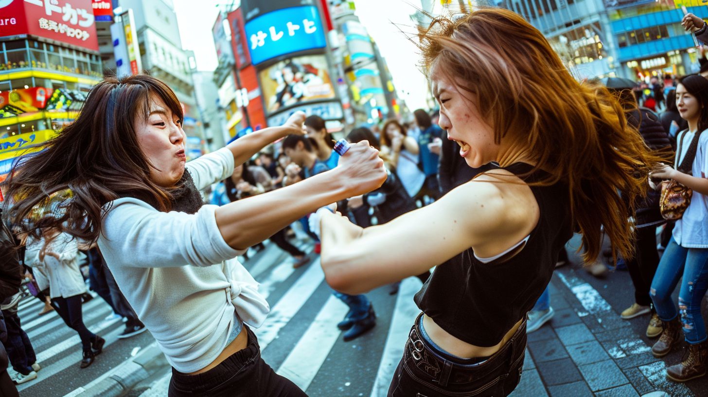 今日の女性のストリートファイト画像　愛媛県　西条市　2026年09月03日　キャットファイト　画像