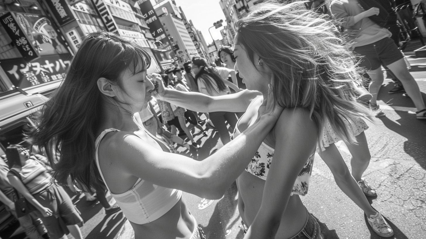今日の女性のストリートファイト画像　京都府　亀岡市　2026年10月03日　キャットファイト　画像