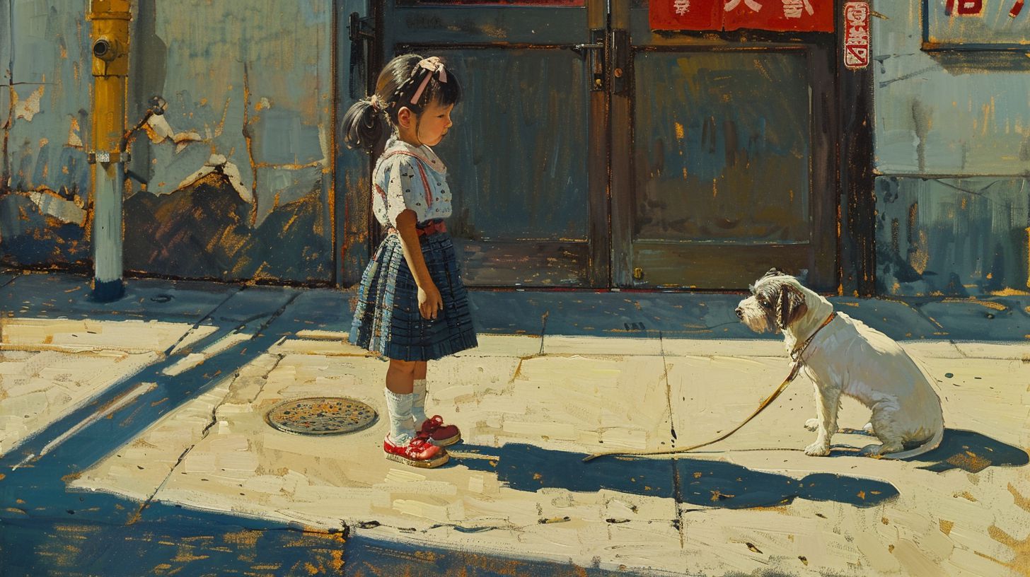 犬と少女　絵画　2024年08月26日　絵画　画像