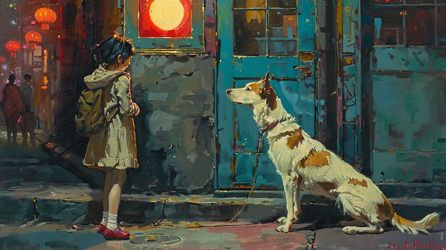 犬と少女　絵　2024年10月04日　絵　画像