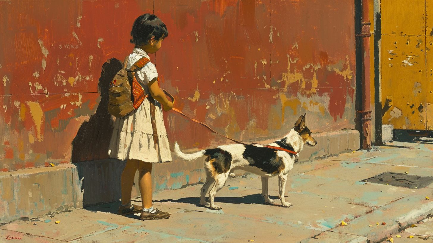 犬と少女　絵画　2024年11月04日　絵　画像