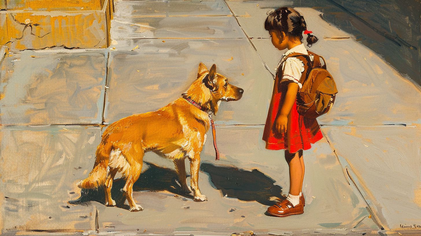 犬と少女　絵　2024年12月28日　絵画　画像