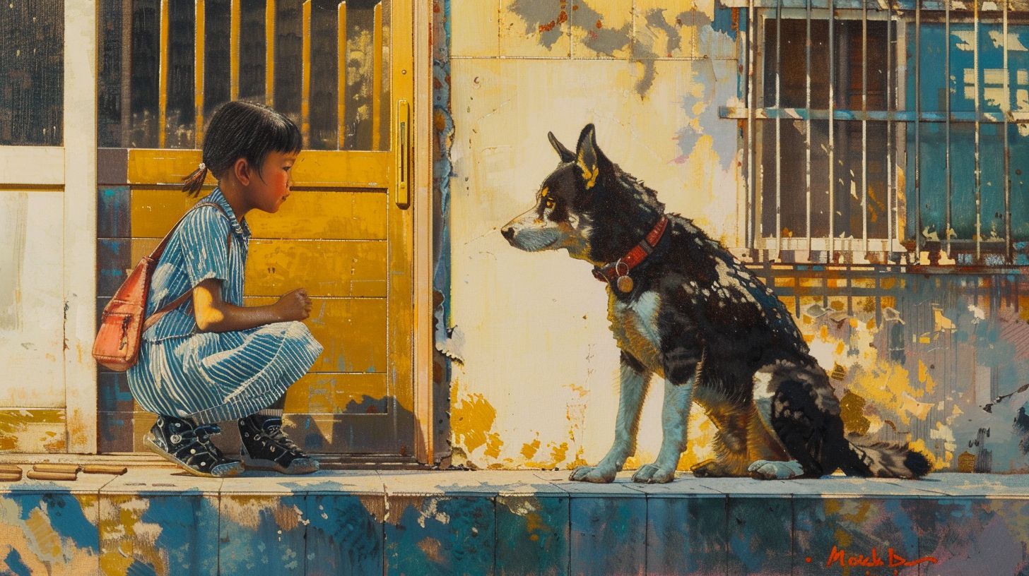 犬と少女　アート　2025年02月14日　絵画　画像