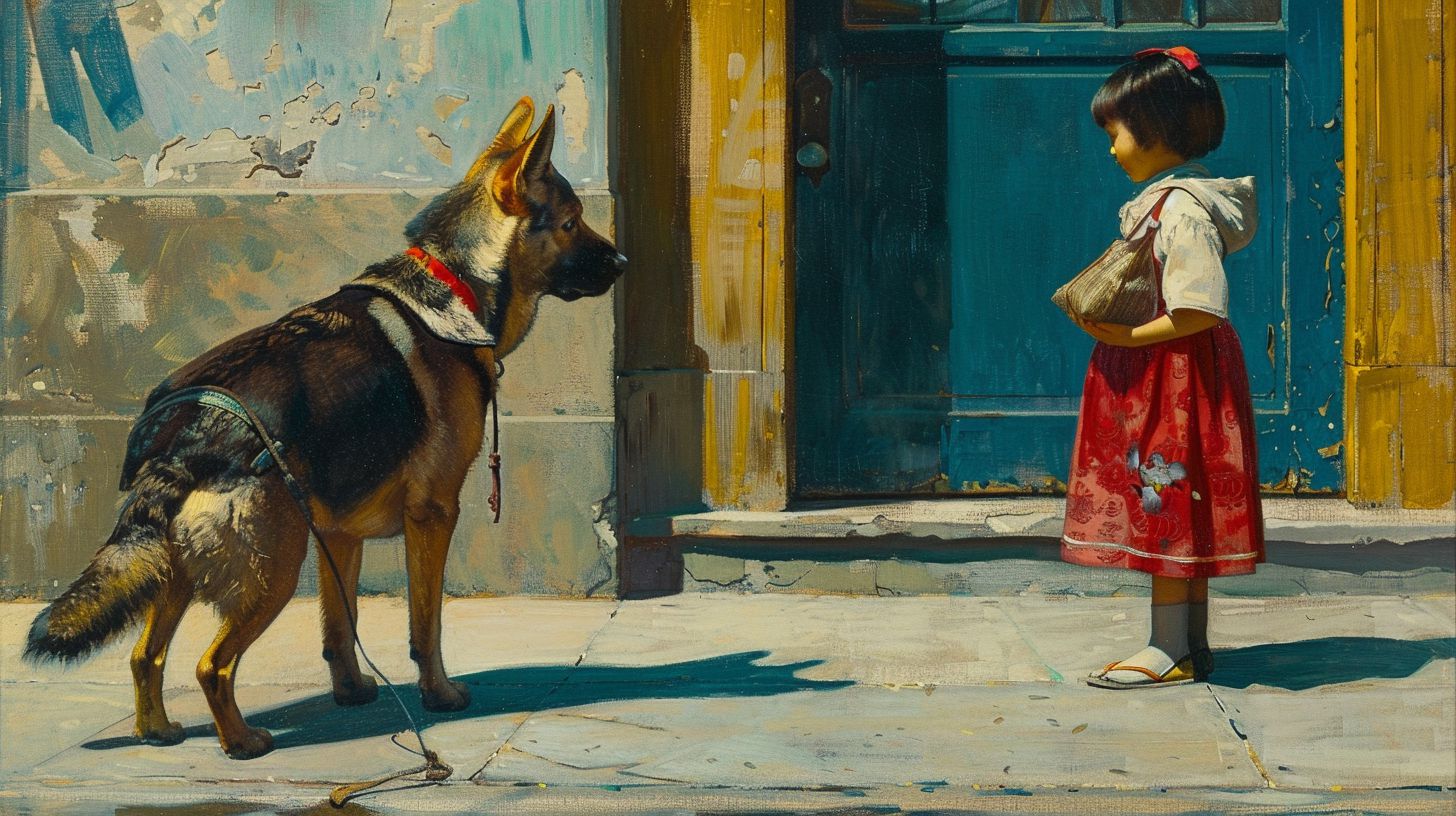 犬と少女　絵画　2025年02月22日　絵画　画像