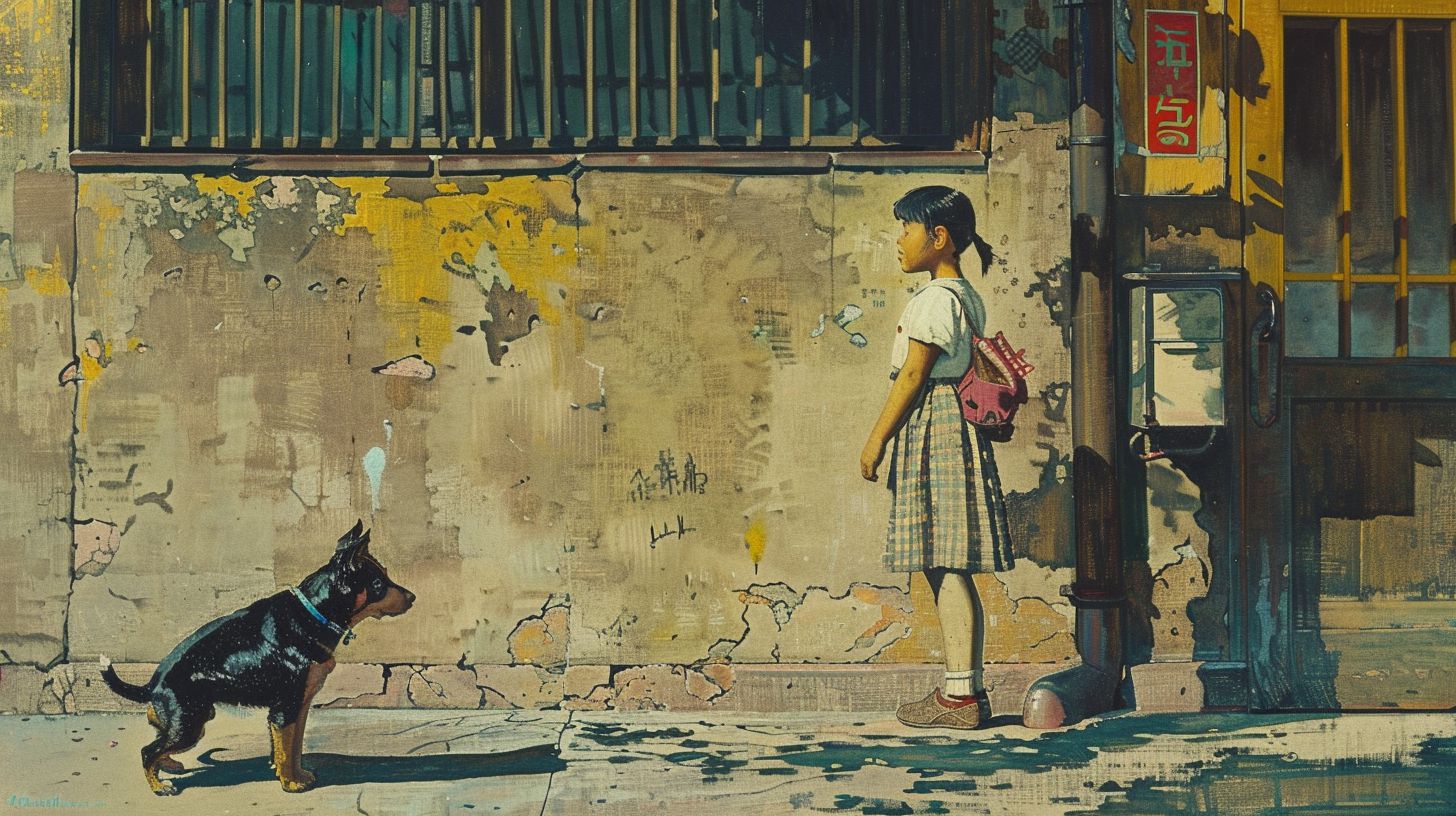 犬と少女　アート　2025年03月06日　絵画　画像