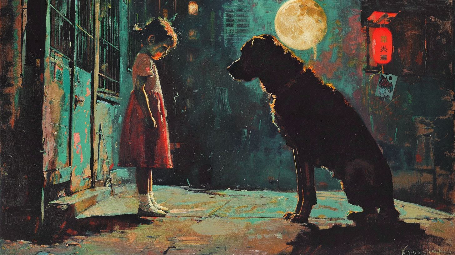 犬と少女　絵画　2025年04月28日　アート　画像