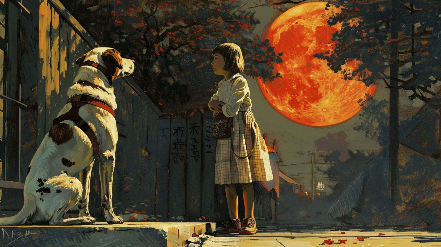 犬と少女　絵画　2025年05月13日　絵画　画像