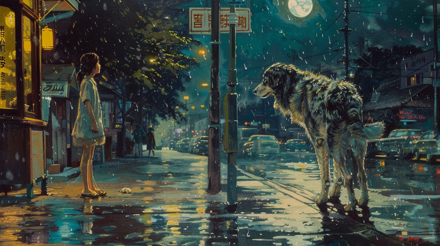 犬と少女　絵画　2025年08月01日　絵画　画像