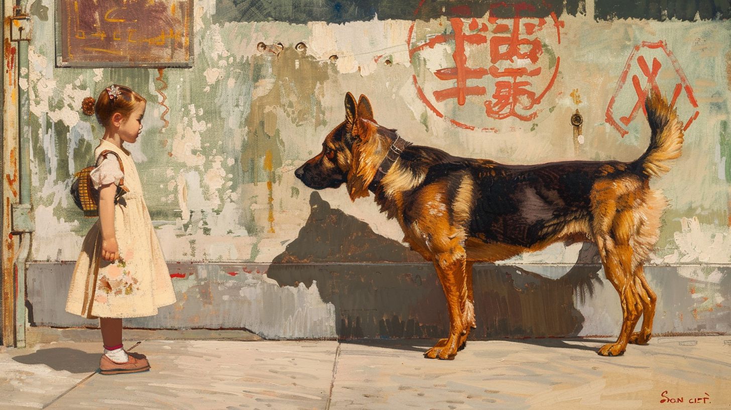 犬と少女　絵画　2025年09月25日　絵画　画像