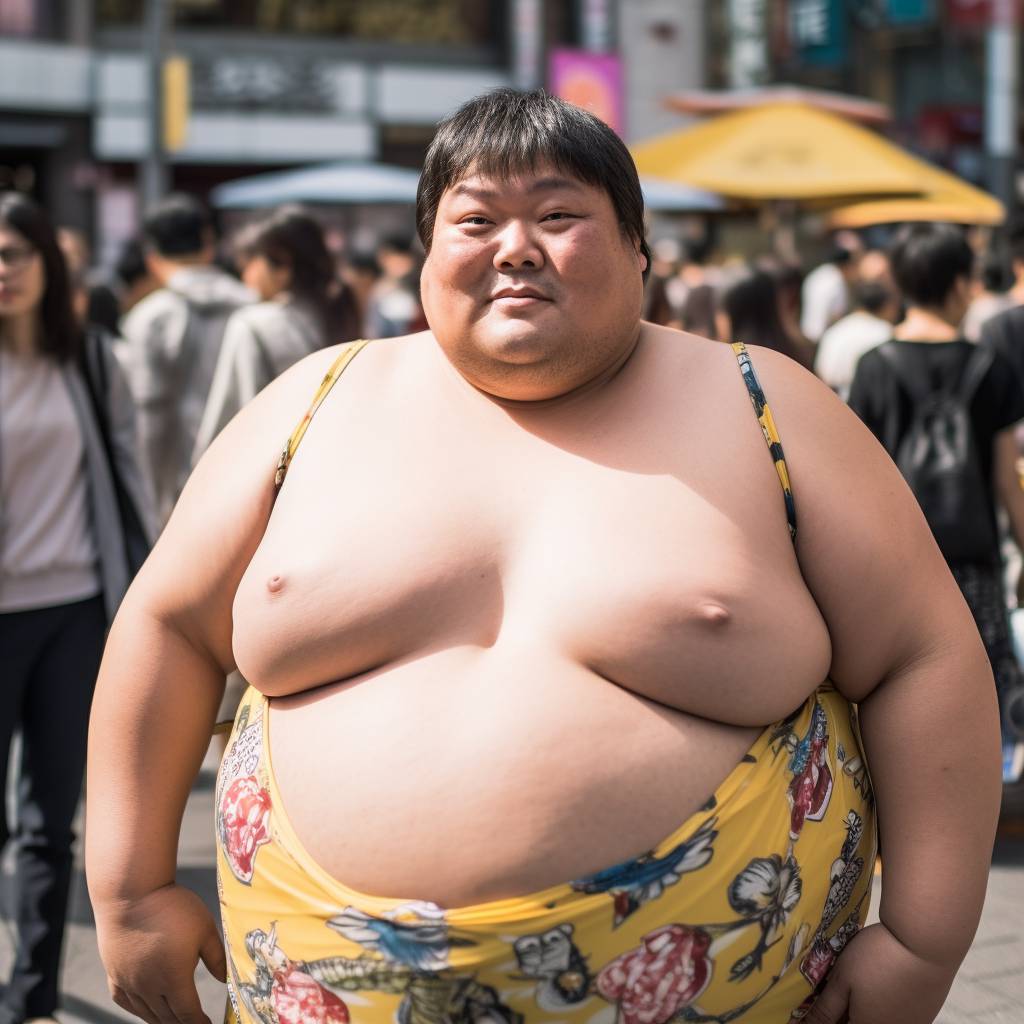 裸で、街中を歩く、太った男　お台場　2023年04月04日 画像01
