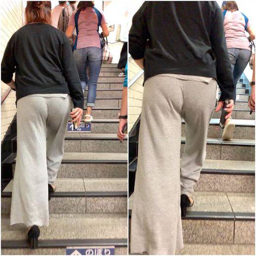 《暖かそーなパンツの着衣尻》　No.605【ラッパパンツを履きクロッチを見せつける若妻GAL】　サンプル画像1