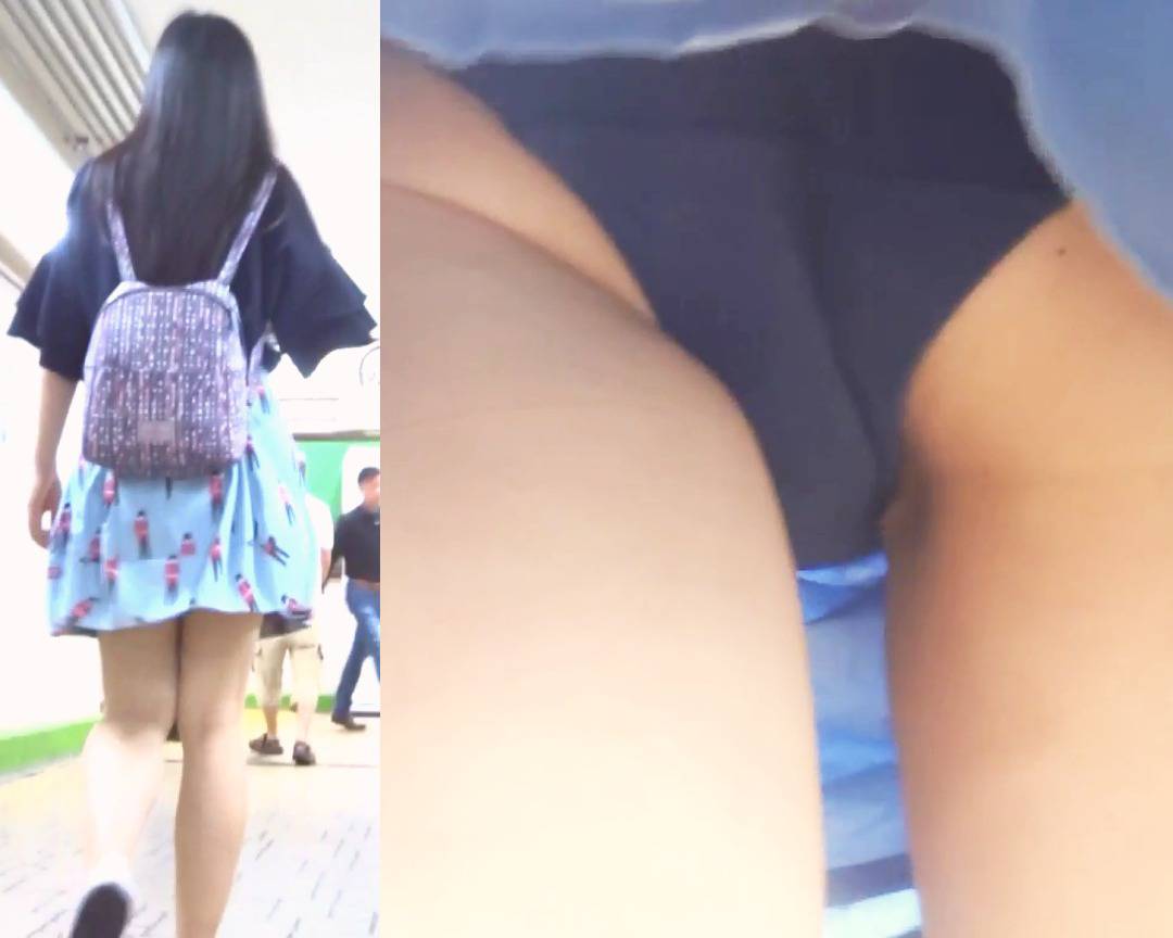 [★新作]パンチラ盗撮 女子大生 紺色パンツを2度も超接近撮影 サンプル画像
