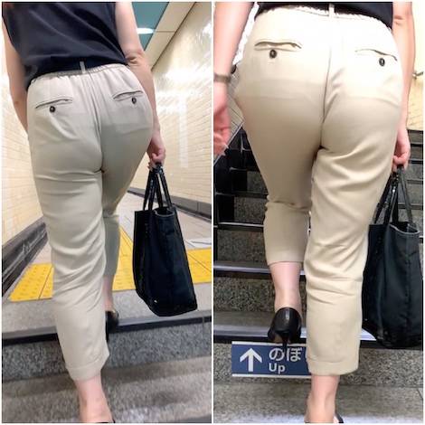 《画面から伝わる柔らかさ》　No.661【ケツ肉に吸い込まれたパンティ具合もエロい！巨尻セレブ人妻のベージュパンツ着衣尻】 サンプル画像