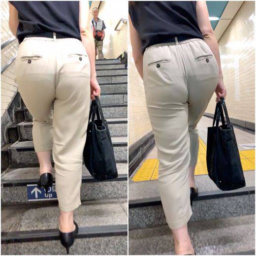 《画面から伝わる柔らかさ》　No.661【ケツ肉に吸い込まれたパンティ具合もエロい！巨尻セレブ人妻のベージュパンツ着衣尻】　サンプル画像2