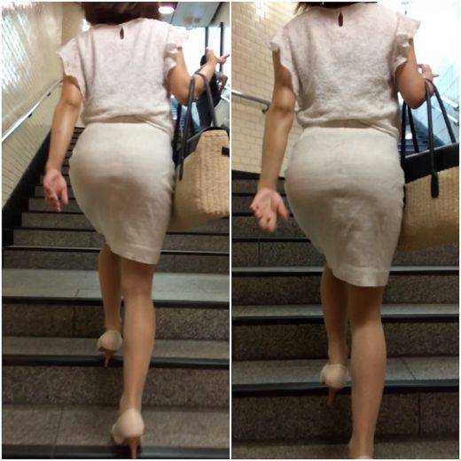 《再編集・価格改定》 No.686【2名・脹脛の筋肉が美しい美女のホワイトタイトスカート】　サンプル画像1