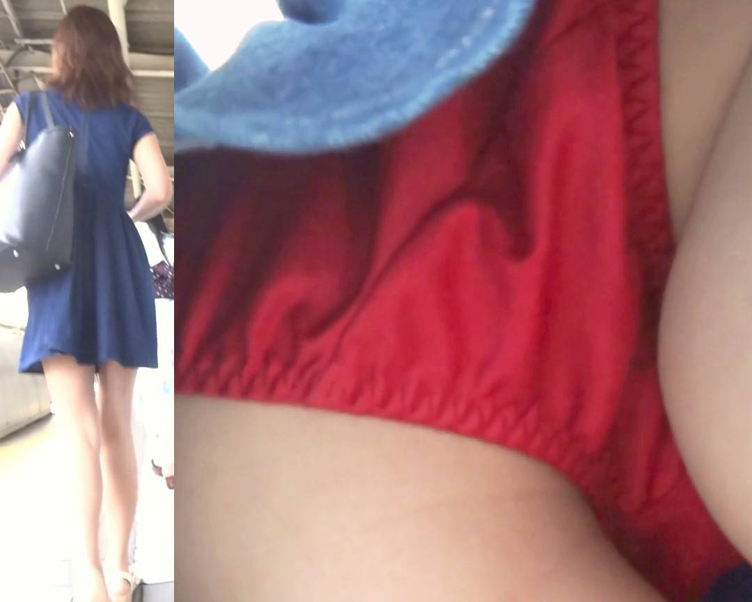 [★新作]パンチラ盗撮 モデル系女子 派手な赤パンツを超接近撮影 サンプル画像