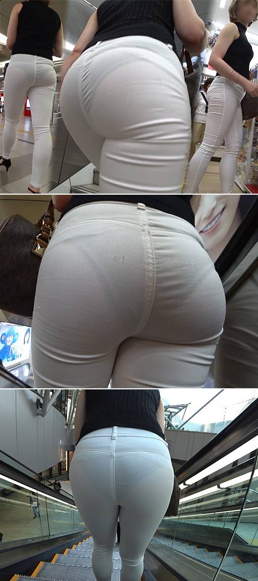 【フルHD 高画質】あえて下着が透ける白パンを履くデカ尻お姉さん！！大胆なスケスケに同業者も途中参戦…。　サンプル画像2