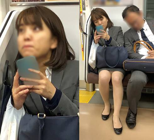 隣に座るサラリーマンから押し潰されそうになる優しそうな可愛いOLさん（其の二） サンプル画像