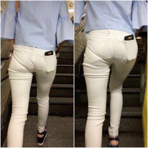 《人気作品の再編集・破壊力抜群なJD》 No.718【クロッチまで丸見え状態の白レギパンからはみ出るエロい尻肉を堪能できる女子大　サンプル画像1