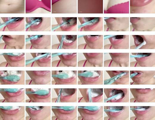 若い素人女性の歯磨き（赤の下着姿） 『唇・口・舌・歯・口腔フェチ』　サンプル画像3