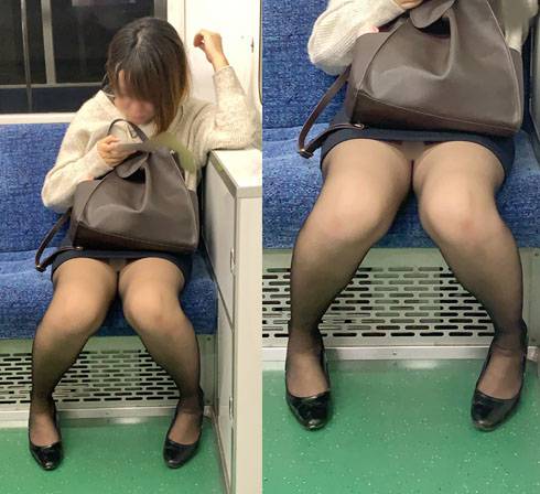 黒ストッキングがエロい！短すぎるスカートを穿いて無防備に座るエロいお姉さん（其の五） サンプル画像