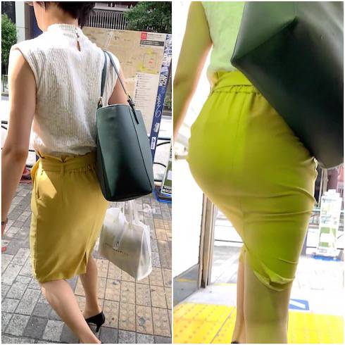 《平日のオフィスコーデ》 No.868【うっとりする美尻を持つ長身OLのイエロータイトスカート姿】 サンプル画像