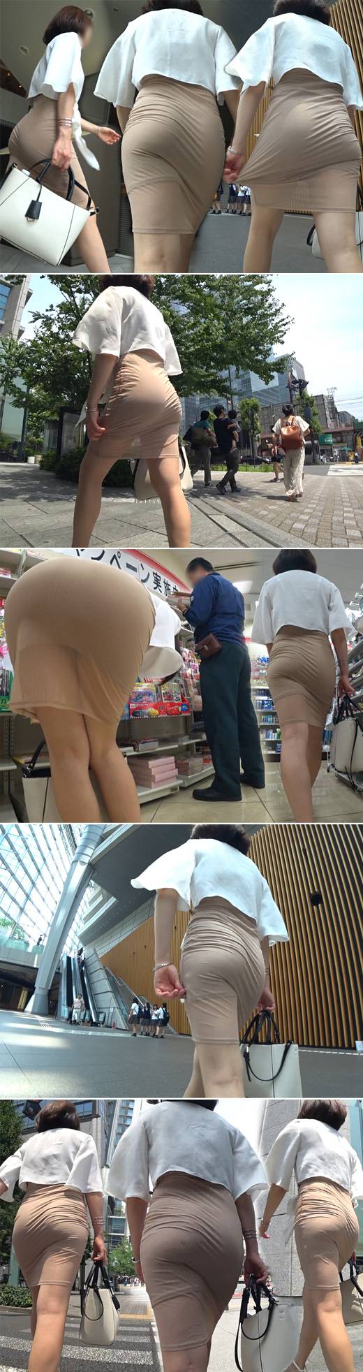 【高画質】完璧な桃尻を露わに！！下半身に纏わりつくベージュボディコンってメッチャいやらしい～♪　サンプル画像3