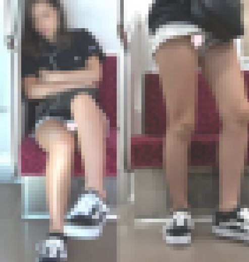 [4K動画][顔出し]短パンのギャル女神３人、全員かわいいです、隙間がエロいです[多人数][ドアップあり]電車からの風景～　サンプル画像1