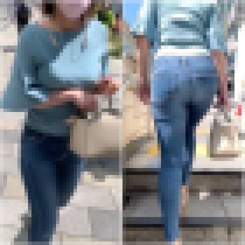 《Part2・着衣おっぱいでも着衣尻でも》 No.1142【腕に乗る爆乳に腰肌チラ見せクロッチ透けるスキニーパンツOL】 サンプル画像