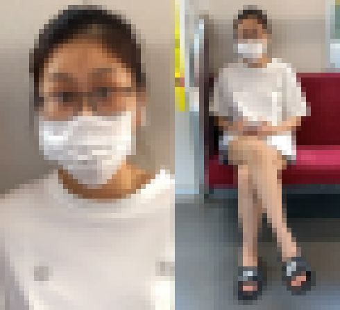 部屋着のようなラフなファッションでお出かけするショートパンツお姉さん サンプル画像