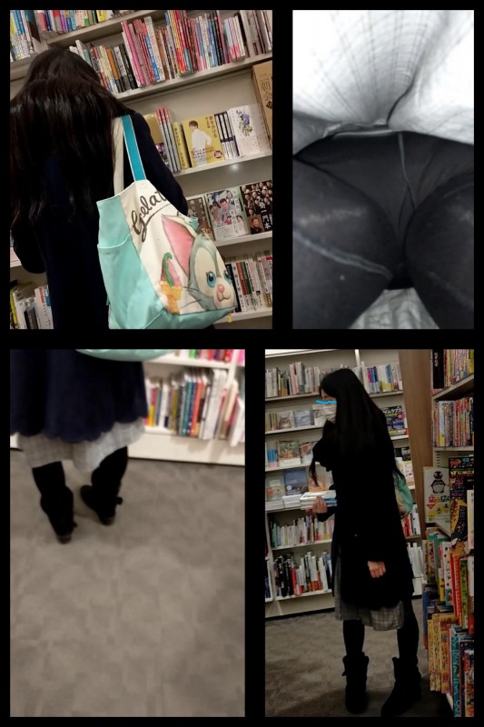 【スマホで逆さ撮り53】仕事帰り冬の時期、おしゃれよりも防寒対策　黒タイツ長めスカートだが、スカート内盗撮される【素人盗撮】 サンプル画像